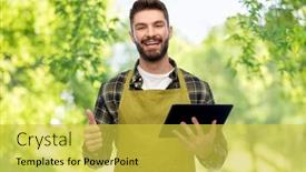  Presentation with apron gardening - Colorful slide set enhanced with gardening-farming-and-technology-concept backdrop and a yellow colored foreground