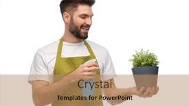  Presentation with apron gardening - Amazing slide set having gardening-floristry-and-people-concept backdrop and a coral colored foreground