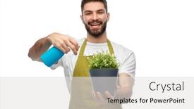  Presentation with apron gardening - Slide set having gardening-floristry-and-people-concept background and a light gray colored foreground