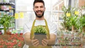  Presentation with apron gardening - Theme featuring gardening-floristry-and-people-concept background and a coral colored foreground