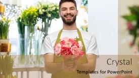  Presentation with apron gardening - Colorful slide set enhanced with gardening-floristry-and-people-concept backdrop and a gold colored foreground