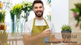  Presentation with apron gardening - Presentation design with gardening-floristry-and-people-concept background and a coral colored foreground