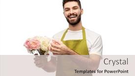  Presentation with apron gardening - Slide set with gardening-floristry-and-people-concept background and a lemonade colored foreground