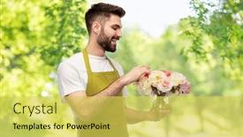  Presentation with apron gardening - Colorful slide set enhanced with gardening-floristry-and-people-concept backdrop and a yellow colored foreground