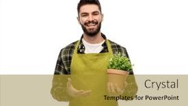  Presentation with apron gardening - PPT theme having gardening-floristry-and-people-concept background and a gold colored foreground