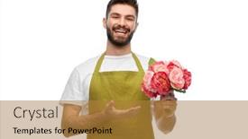  Presentation with apron gardening - Slide set enhanced with gardening-floristry-and-people-concept background and a gold colored foreground