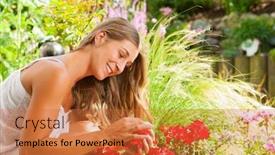  Presentation with summer flowers - Slide deck featuring gardening-in-summer-happy-woman background and a red colored foreground