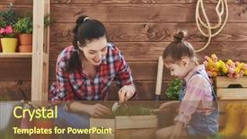  Presentation with mother child - Cool new PPT layouts with gardening in the backyard backdrop and a tawny brown colored foreground