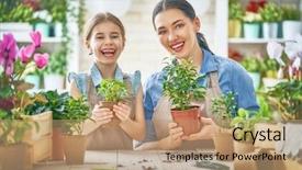  Presentation with mother child - Theme with gardening near window at home background and a coral colored foreground