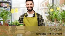  Presentation with apron gardening - Slide deck with gardening-sale-and-people-concept background and a gold colored foreground