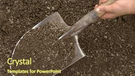  Presentation with soil - PPT layouts having gardening shovel - hand holding spade with soil background and a  colored foreground