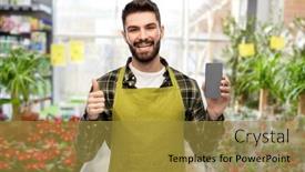  Presentation with apron gardening - Amazing slide deck having gardening-small-business-and-sale backdrop and a gold colored foreground