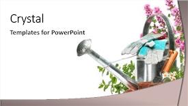  Presentation with home gardening - Cool new theme with gardening tools and flowers isolated backdrop and a white colored foreground