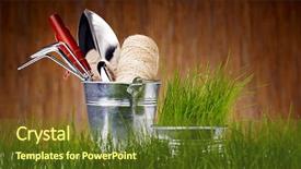  Presentation with gardening tools on fertile soil - Slides consisting of gardening tools and houseplants background and a tawny brown colored foreground