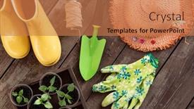  Presentation with sprout - Presentation having gardening-tools-and-sprout background and a coral colored foreground