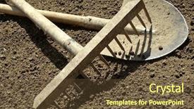  Presentation with gardening - Audience pleasing presentation consisting of gardening tools on the ploughed ground backdrop and a tawny brown colored foreground