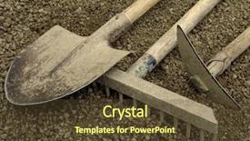  Presentation with gardening - Theme featuring gardening tools on the ploughed background and a tawny brown colored foreground