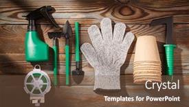  Presentation with gardening - Presentation design consisting of gardening-tools-on-wooden-background background and a tawny brown colored foreground