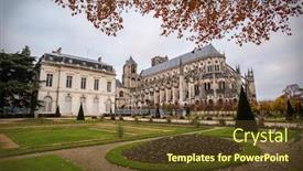  Presentation with gardens - PPT theme with gardens-and-bourges-cathedral background and a tawny brown colored foreground