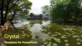  Presentation with dragon boat - PPT theme having gardens boat and lake background and a  colored foreground