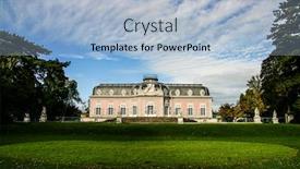  Presentation with gardens - Beautiful PPT theme featuring gardens-of-benrath-palace backdrop and a light blue colored foreground