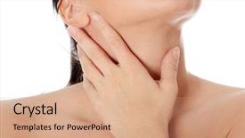  Presentation with pain - Beautiful theme featuring garganta - throat pain concept young woman backdrop and a coral colored foreground