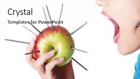  Presentation with needles - Colorful PPT theme enhanced with garganta - woman eating an apple backdrop and a  colored foreground