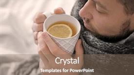  Presentation with young man on the phone - Audience pleasing theme consisting of garganta - young ill man drinking hot backdrop and a violet colored foreground