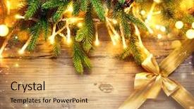  Presentation with christmas border design - Colorful PPT theme enhanced with garland and golden gift ribbon backdrop and a coral colored foreground