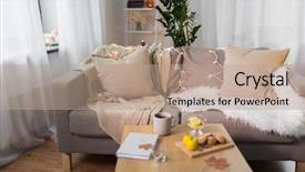  Presentation with interior decorating home - Slides having garland lights in living room background and a coral colored foreground