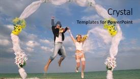  Presentation with bride - Colorful presentation design enhanced with garland marriage - groom with bride wearing lei backdrop and a seafoam green colored foreground