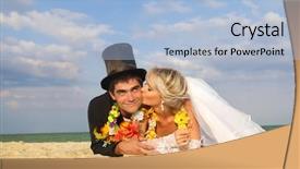  Presentation with bride and groom - PPT layouts having garland marriage - groom with bride wearing lei background and a light blue colored foreground