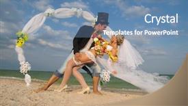  Presentation with bride - Theme having garland marriage - groom with bride wearing lei background and a teal colored foreground