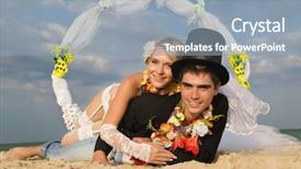  Presentation with bride and groom - Presentation theme consisting of garland marriage - groom with bride wearing lei background and a light blue colored foreground