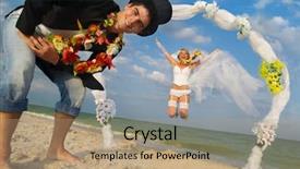  Presentation with bride and groom - Presentation design with garland marriage - groom with bride wearing lei background and a coral colored foreground