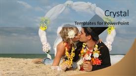  Presentation with bride - Colorful presentation theme enhanced with garland marriage - groom with bride wearing lei backdrop and a  colored foreground
