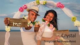  Presentation with bride - Beautiful slide deck featuring garland marriage - groom with bride wearing lei backdrop and a coral colored foreground