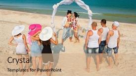  Presentation with bride - Beautiful PPT layouts featuring garland marriage - groom with bride wearing lei backdrop and a  colored foreground