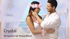  Presentation with tropical wedding - Colorful PPT theme enhanced with garland marriage - happy couple having dream wedding backdrop and a  colored foreground