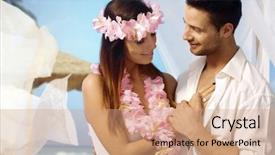  Presentation with tropical wedding - Audience pleasing PPT theme consisting of garland marriage - loving couple having exotic wedding backdrop and a coral colored foreground