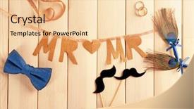  Presentation with accessories - Presentation theme having garland marriage - wedding accessories on wooden background background and a lemonade colored foreground