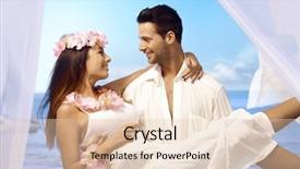  Presentation with tropical wedding - PPT theme featuring garland marriage - young man holding happy bride background and a lemonade colored foreground