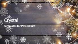  Presentation with snow tree - Presentation consisting of garland with fir tree branch on wooden background snow effect background and a dark gray colored foreground