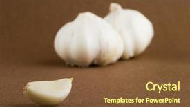  Presentation with garlic - Theme featuring garlic allium sativum cloves on a dark background background and a tawny brown colored foreground