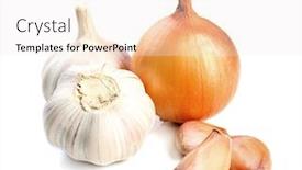  Presentation with onion - Presentation with garlic and onion isolated on white background and a sky blue colored foreground