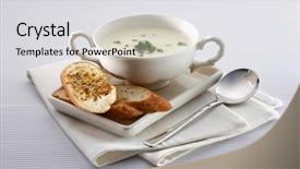  Presentation with appetizer - Colorful theme enhanced with bilan - appetizer with garlic bread backdrop and a light gray colored foreground