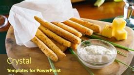  Presentation with garlic - Slide set featuring garlic-bread-sticks-with-sauce background and a tawny brown colored foreground