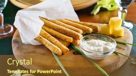  Presentation with garlic - PPT theme featuring garlic-bread-sticks-with-sauce background and a tawny brown colored foreground