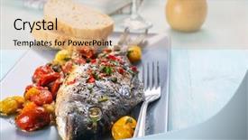  Presentation with garlic - Beautiful presentation theme featuring chilly - roast sea bass with cherry backdrop and a lemonade colored foreground