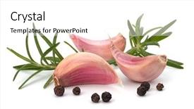  Presentation with clove - Audience pleasing theme consisting of garlic clove and rosemary leaf isolated on white background backdrop and a white colored foreground